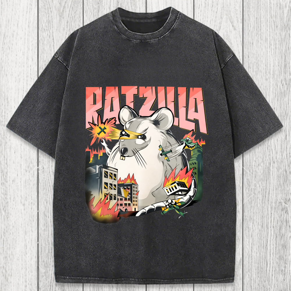 Tokyosol Funny RATZILLA Washed T-Shirt