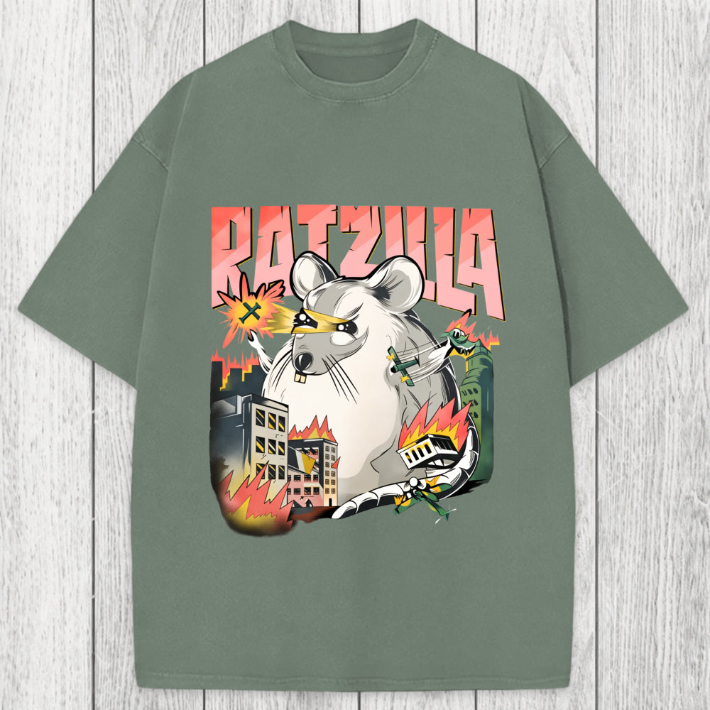 Tokyosol Funny RATZILLA Washed T-Shirt