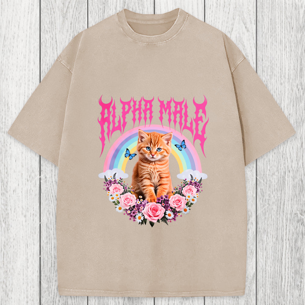 Tokyosol Alpha Male Funny Kitten Washed T-Shirt