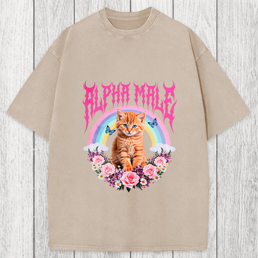 Tokyosol Alpha Male Funny Kitten Washed T-Shirt