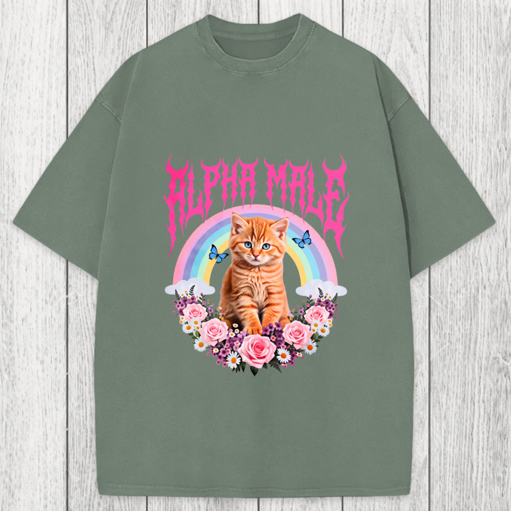 Tokyosol Alpha Male Funny Kitten Washed T-Shirt