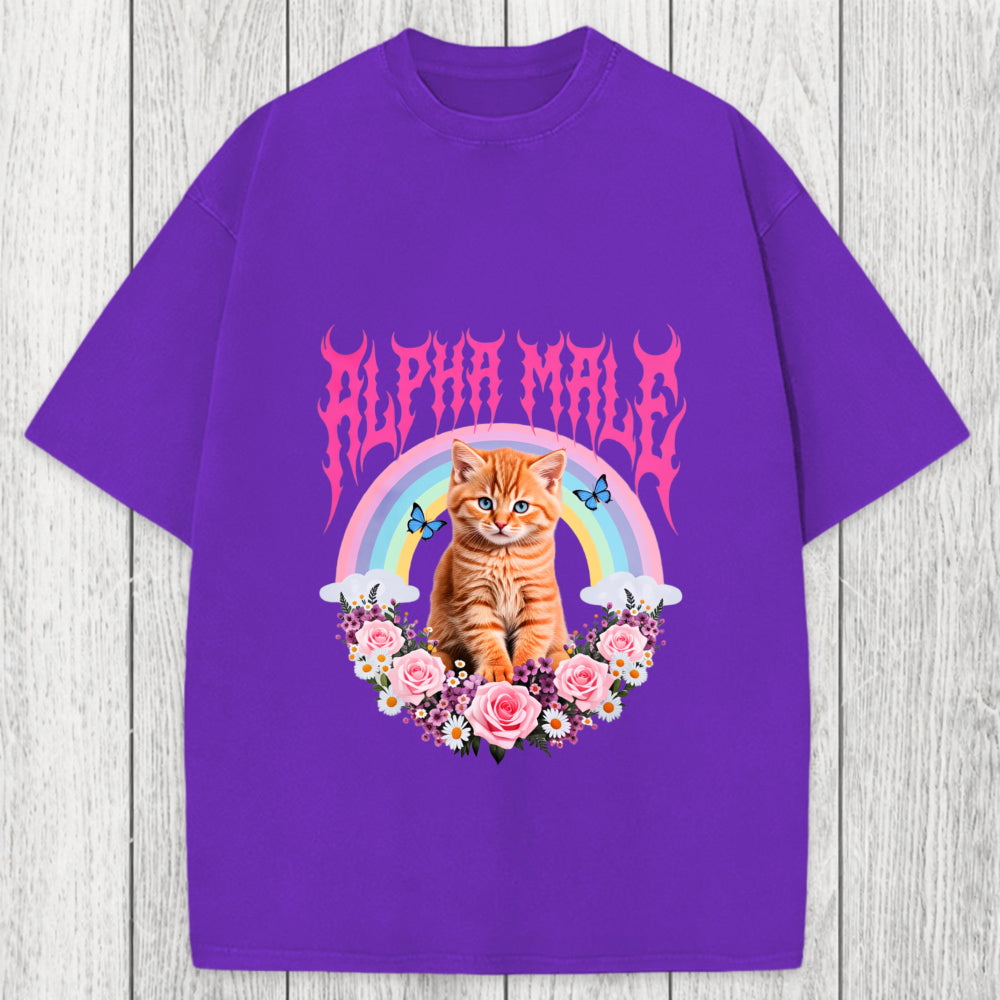 Tokyosol Alpha Male Funny Kitten Washed T-Shirt
