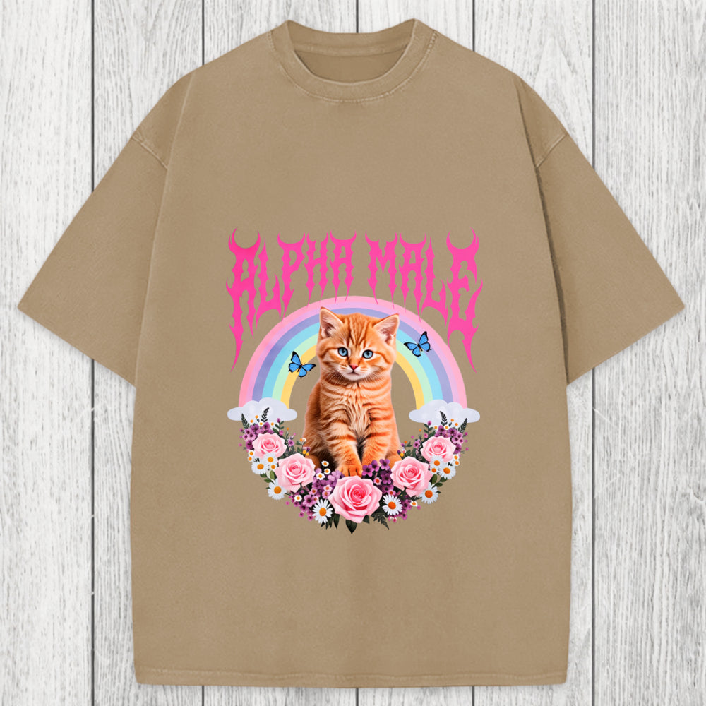 Tokyosol Alpha Male Funny Kitten Washed T-Shirt