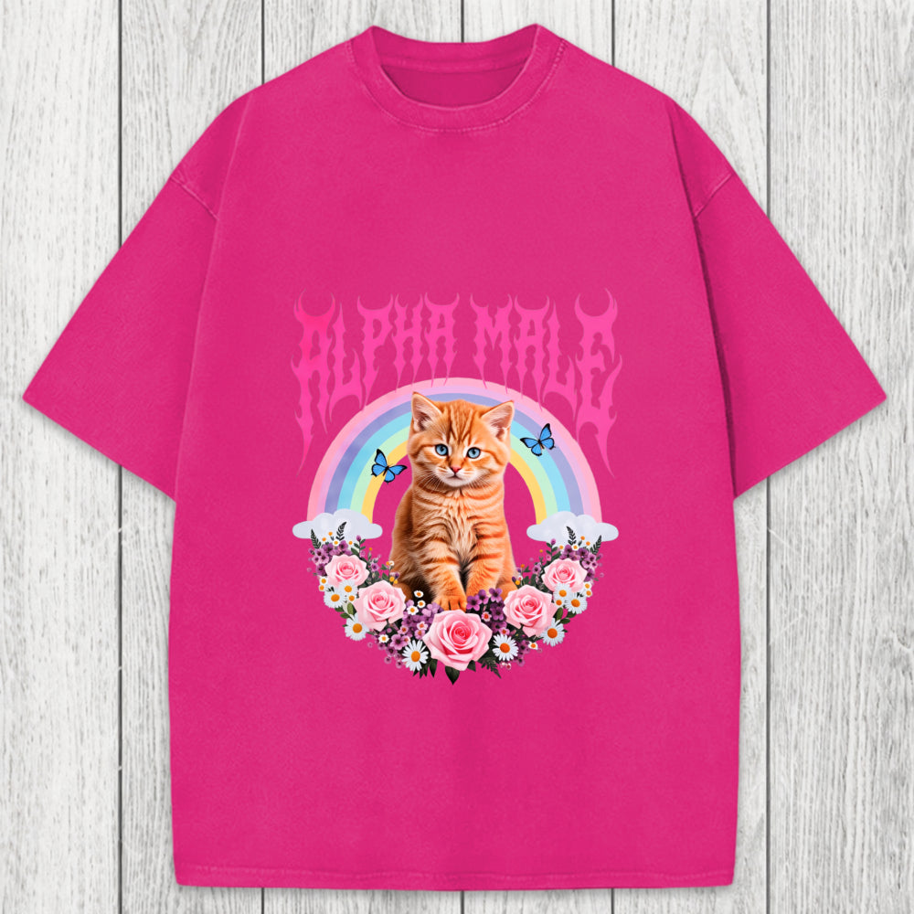 Tokyosol Alpha Male Funny Kitten Washed T-Shirt
