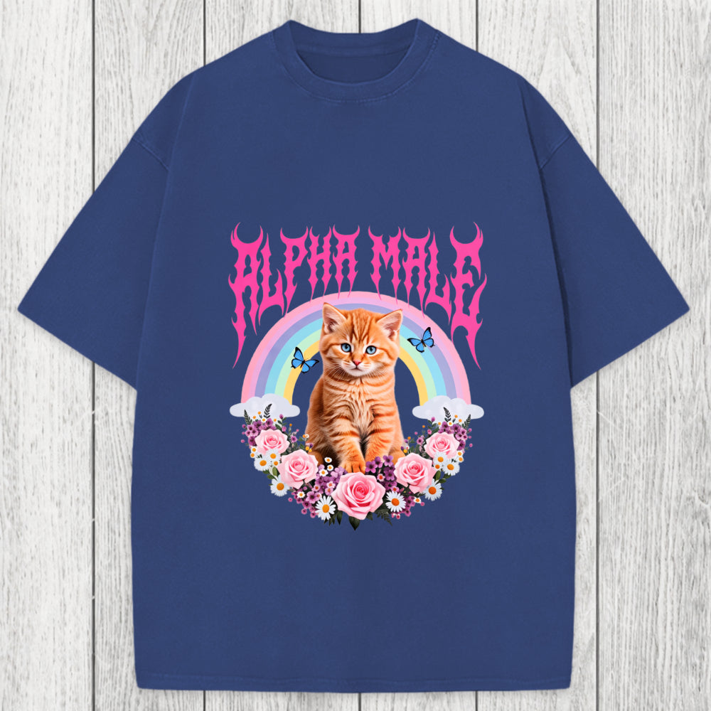 Tokyosol Alpha Male Funny Kitten Washed T-Shirt