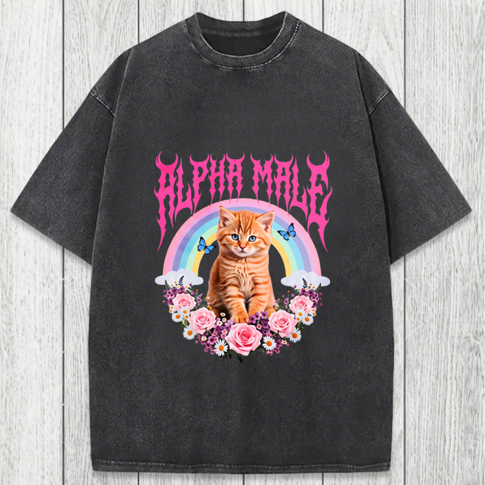 Tokyosol Alpha Male Funny Kitten Washed T-Shirt