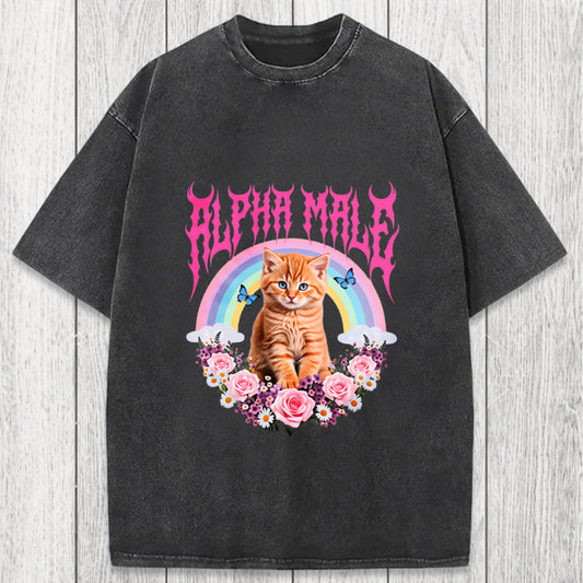 Tokyosol Alpha Male Funny Kitten Washed T-Shirt
