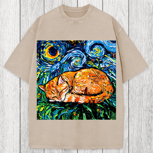 Tokyosol Orange Tabby Night full Washed T-Shirt