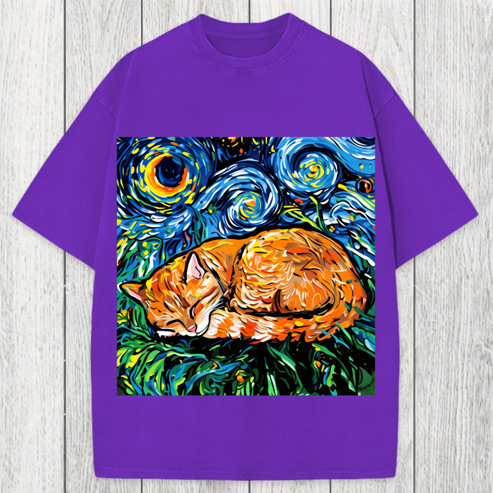 Tokyosol Orange Tabby Night full Washed T-Shirt