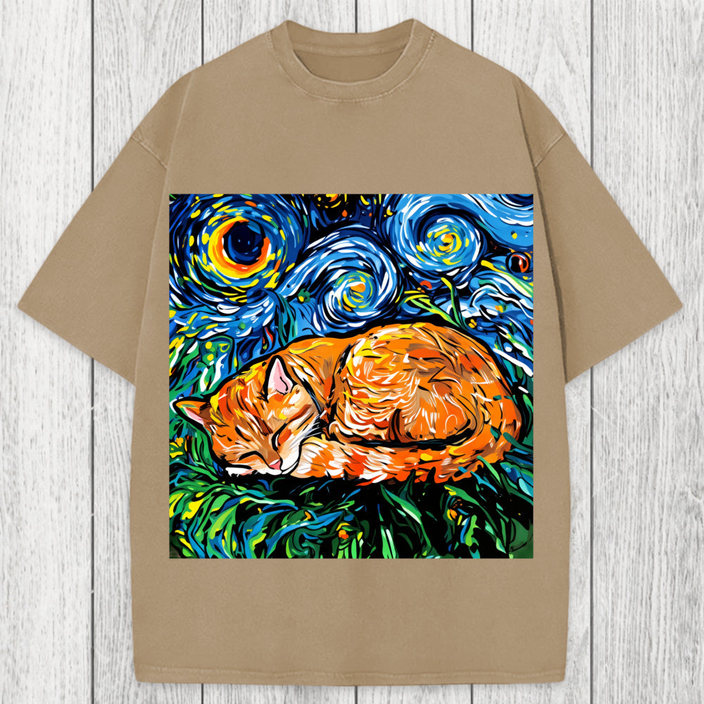 Tokyosol Orange Tabby Night full Washed T-Shirt