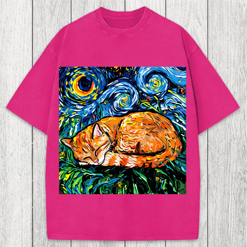 Tokyosol Orange Tabby Night full Washed T-Shirt
