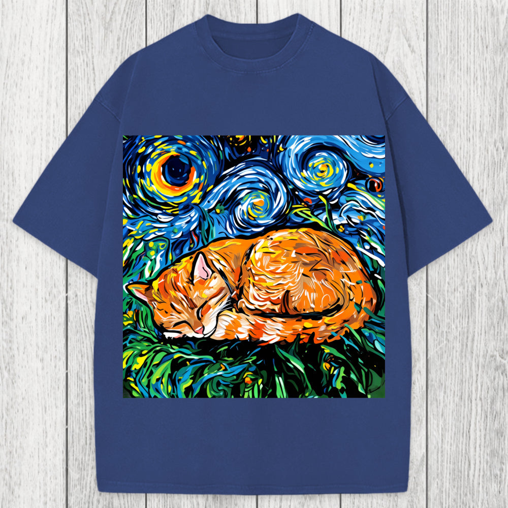 Tokyosol Orange Tabby Night full Washed T-Shirt