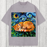 Tokyosol Orange Tabby Night full Washed T-Shirt