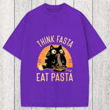 Tokyosol Think Fast Eat Pasta Funny Cat Washed T-Shirt