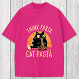 Tokyosol Think Fast Eat Pasta Funny Cat Washed T-Shirt
