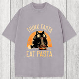 Tokyosol Think Fast Eat Pasta Funny Cat Washed T-Shirt