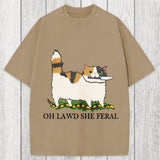 Tokyosol Oh Lawd She Feral Funny Cat Meme Washed T-Shirt