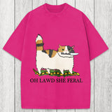 Tokyosol Oh Lawd She Feral Funny Cat Meme Washed T-Shirt