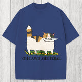 Tokyosol Oh Lawd She Feral Funny Cat Meme Washed T-Shirt
