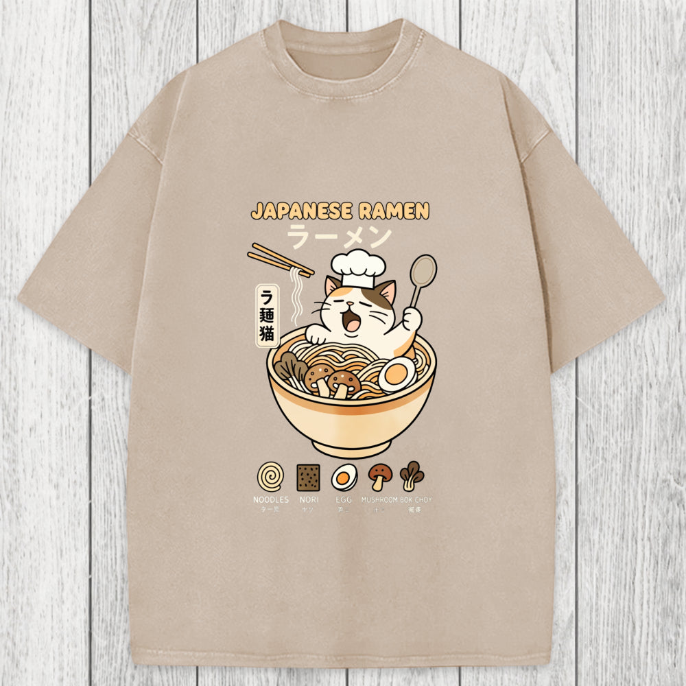 Tokyosol Ramen Cat Washed T-Shirt