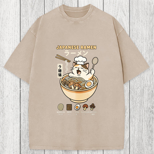 Tokyosol Ramen Cat Washed T-Shirt