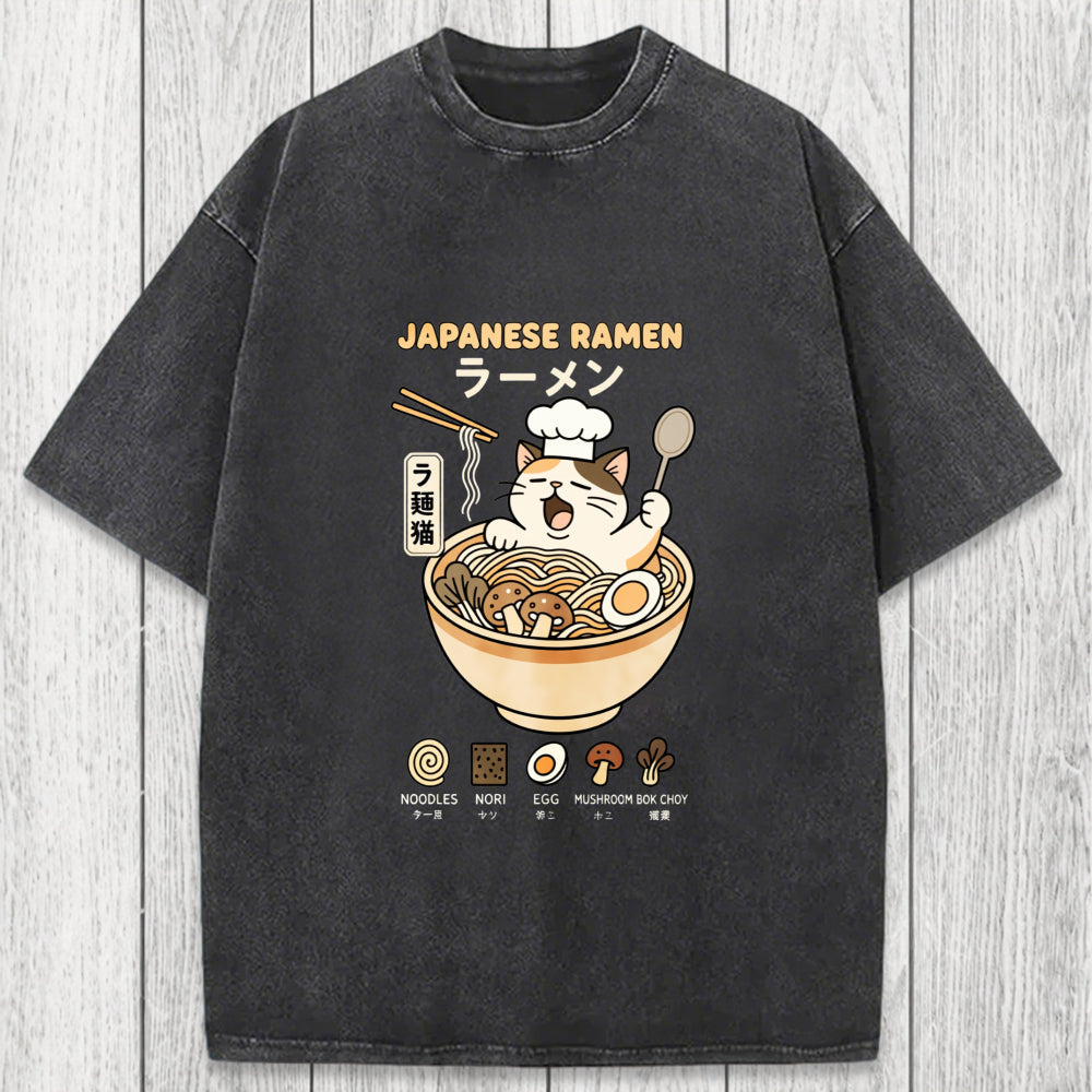 Tokyosol Ramen Cat Washed T-Shirt