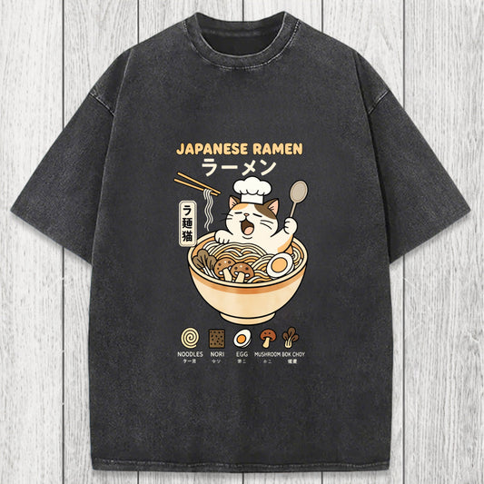 Tokyosol Ramen Cat Washed T-Shirt