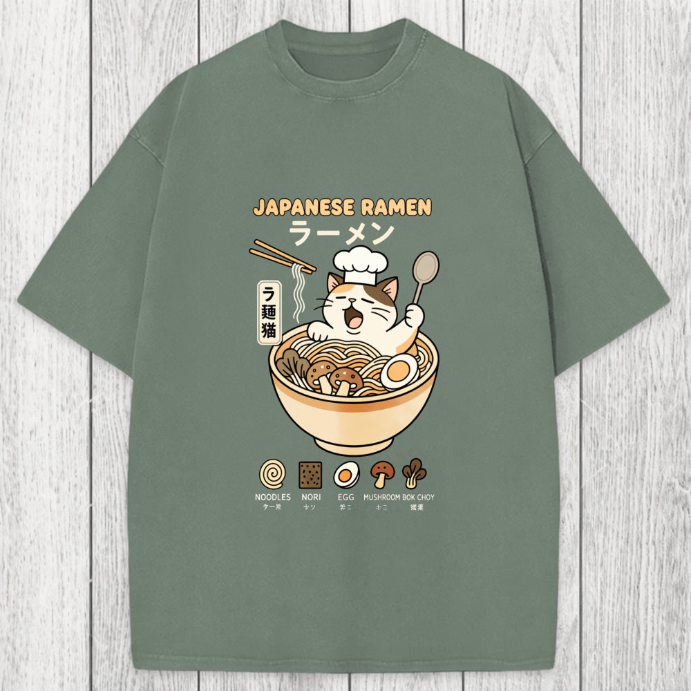 Tokyosol Ramen Cat Washed T-Shirt
