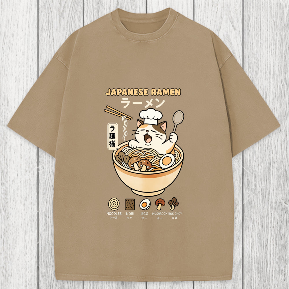 Tokyosol Ramen Cat Washed T-Shirt