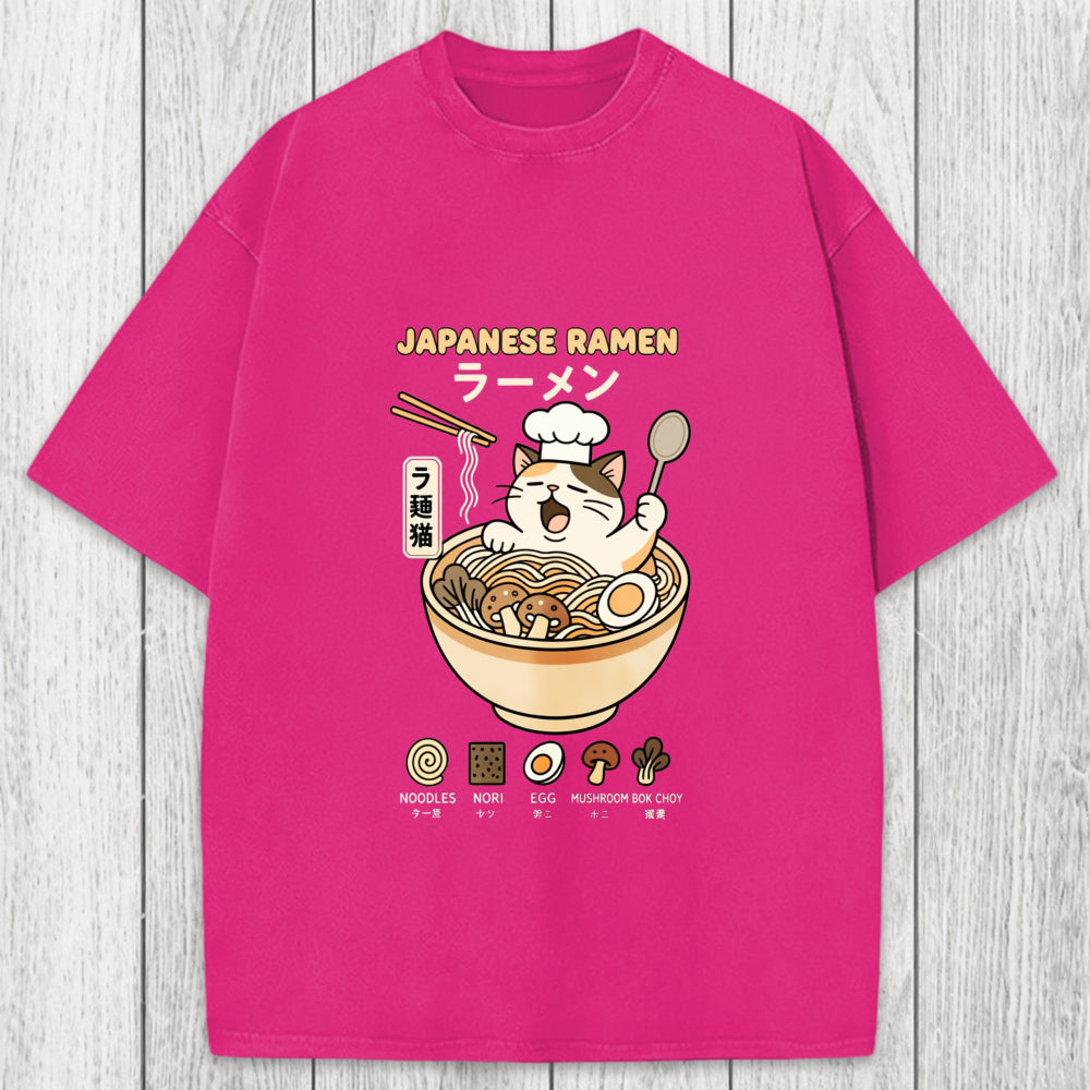 Tokyosol Ramen Cat Washed T-Shirt
