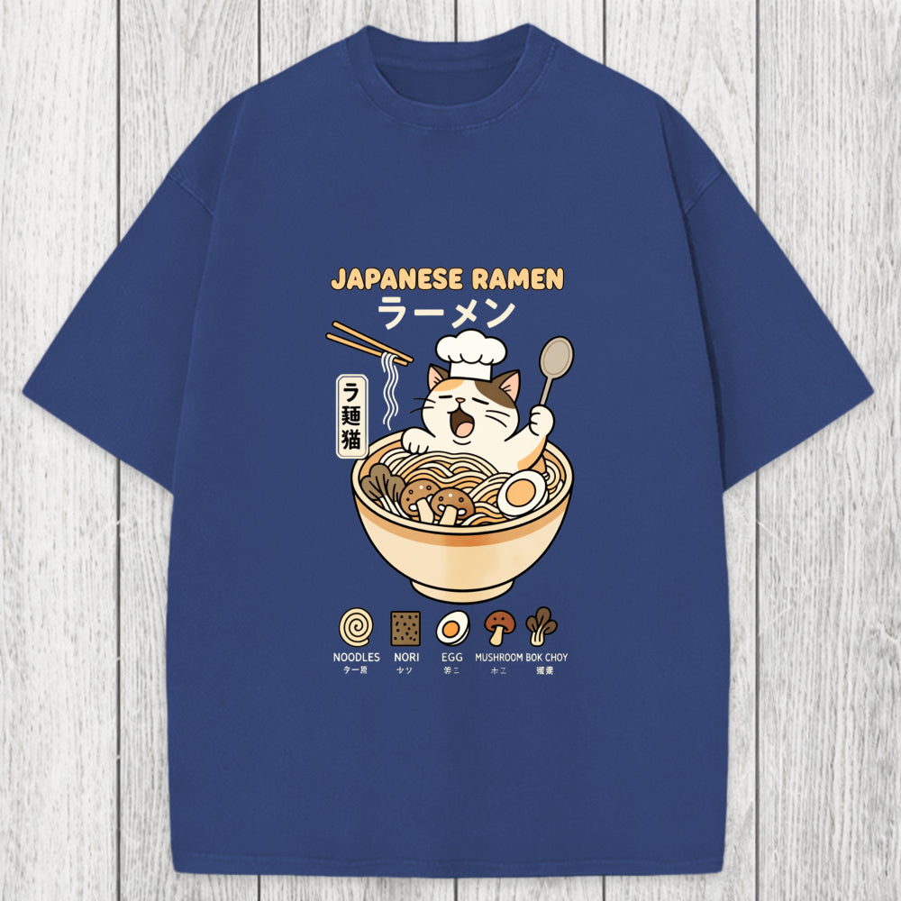 Tokyosol Ramen Cat Washed T-Shirt
