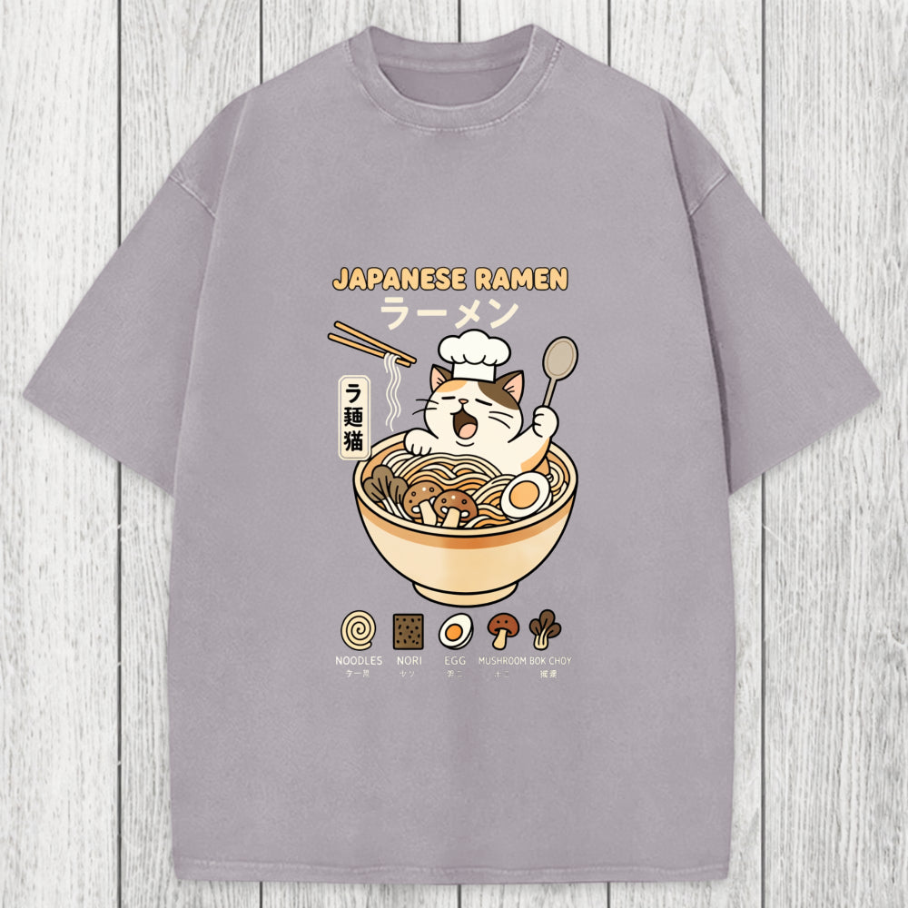 Tokyosol Ramen Cat Washed T-Shirt