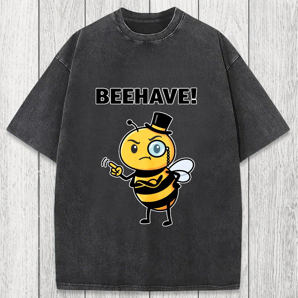 Tokyosol Beehave! Funny Bee Washed T-Shirt