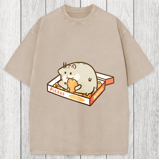 Tokyosol Cute Hamster Pizza Washed T-Shirt