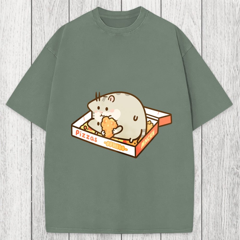 Tokyosol Cute Hamster Pizza Washed T-Shirt