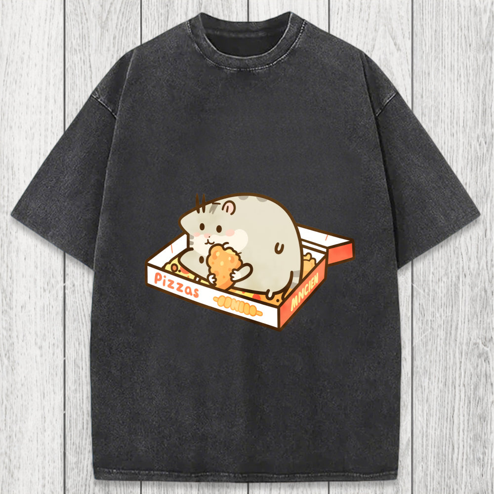 Tokyosol Cute Hamster Pizza Washed T-Shirt