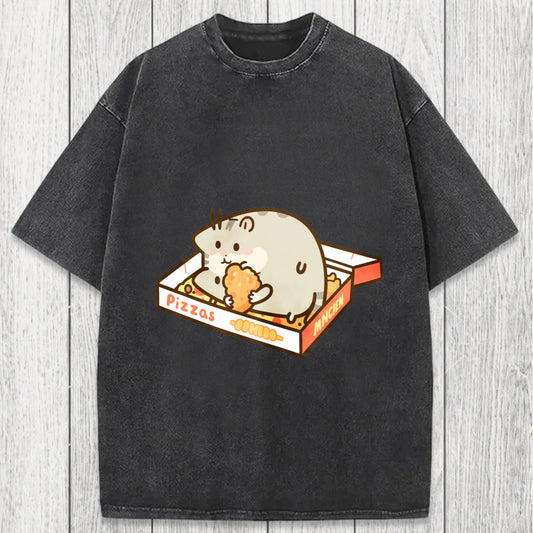 Tokyosol Cute Hamster Pizza Washed T-Shirt