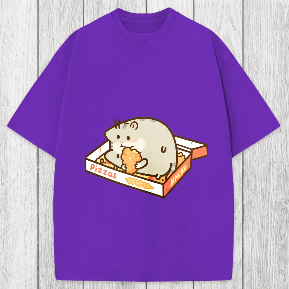 Tokyosol Cute Hamster Pizza Washed T-Shirt