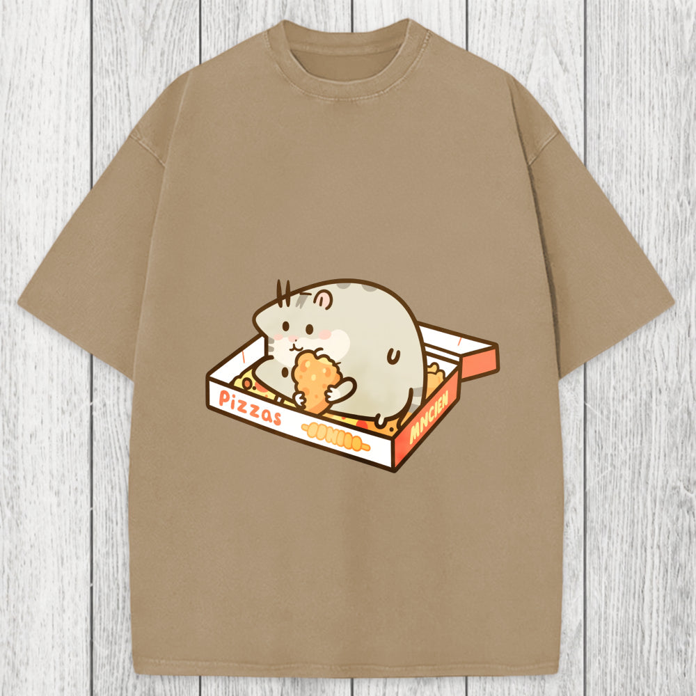 Tokyosol Cute Hamster Pizza Washed T-Shirt