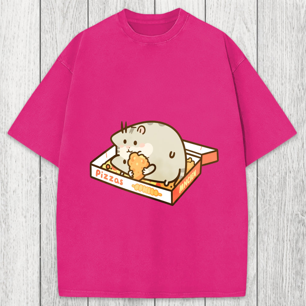 Tokyosol Cute Hamster Pizza Washed T-Shirt