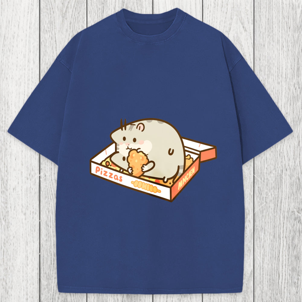 Tokyosol Cute Hamster Pizza Washed T-Shirt