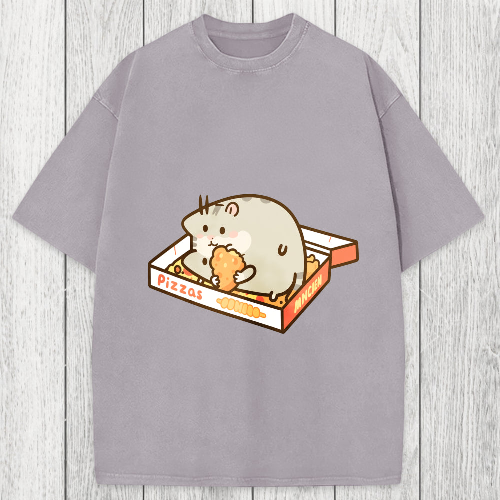 Tokyosol Cute Hamster Pizza Washed T-Shirt