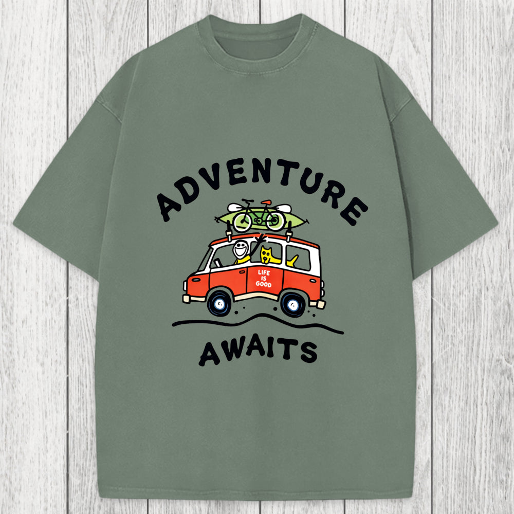 Tokyosol Adventure Awaits Washed T-Shirt