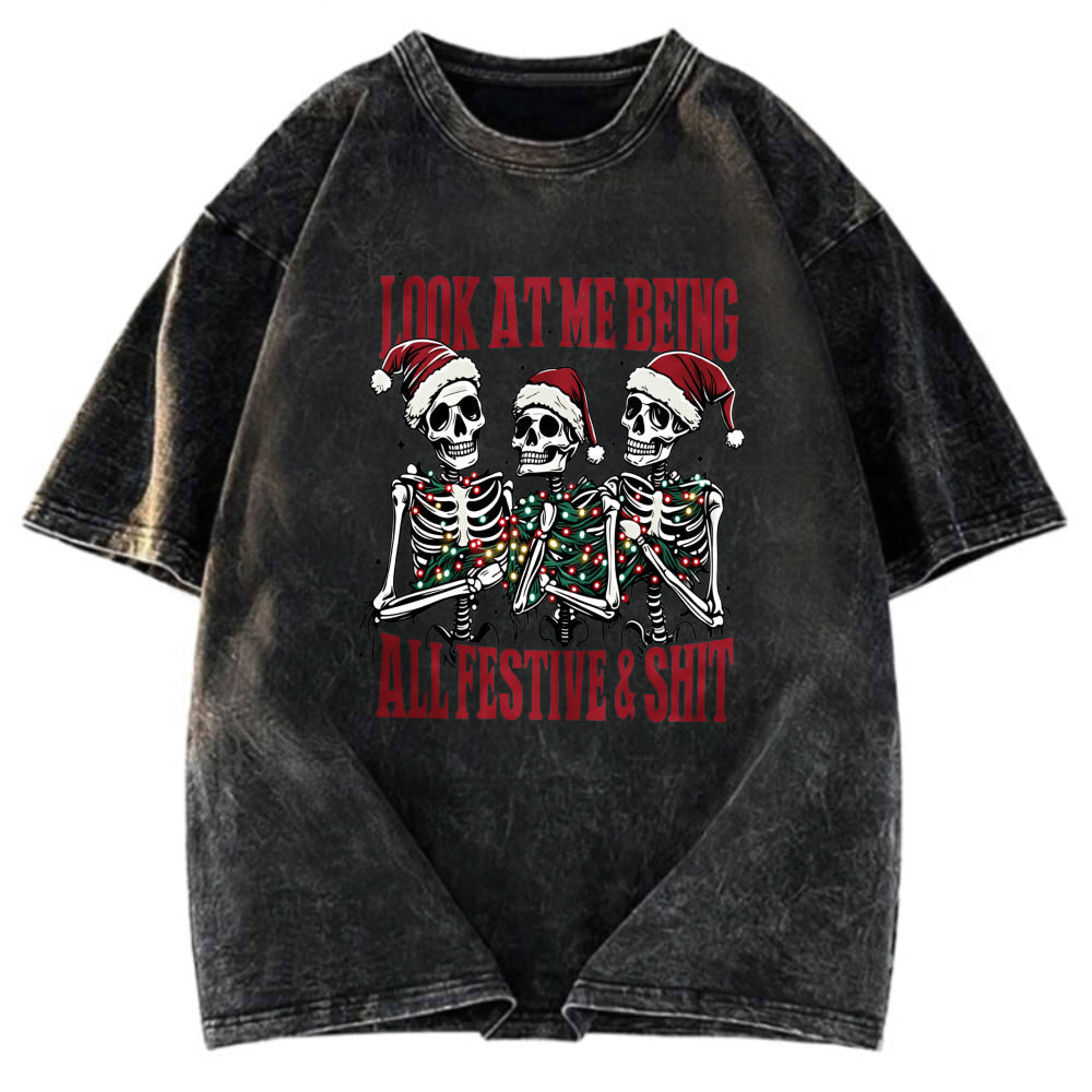Tokyosol Funny Christmas Skull Fleece Lined T-Shirt