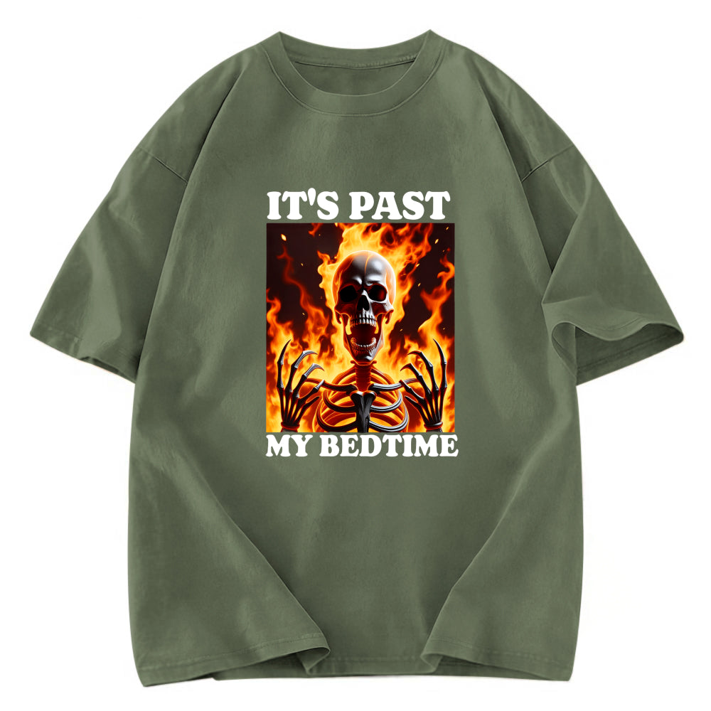 Tokyosol It's Past My Bedtime Funny Skeleton Meme Fleece Lined T-Shirt