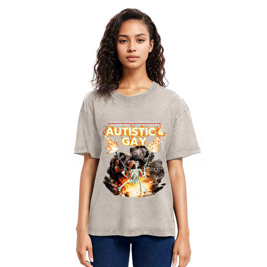 Tokyosol Autistic and Gay Skeleton Explosion Washed T-Shirt