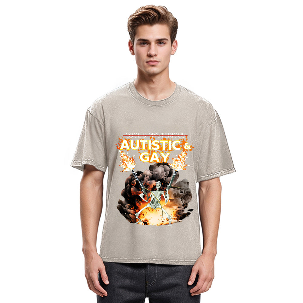 Tokyosol Autistic and Gay Skeleton Explosion Washed T-Shirt