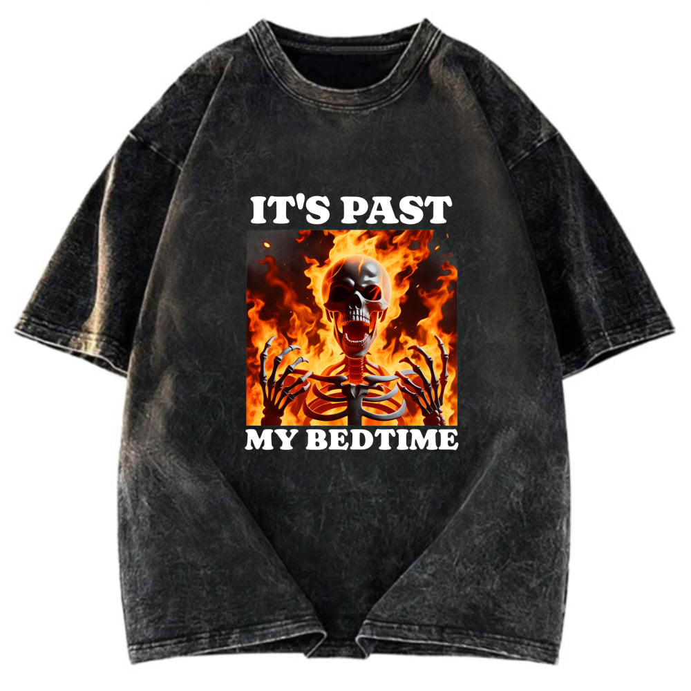 Tokyosol It's Past My Bedtime Funny Skeleton Meme Washed T-Shirt