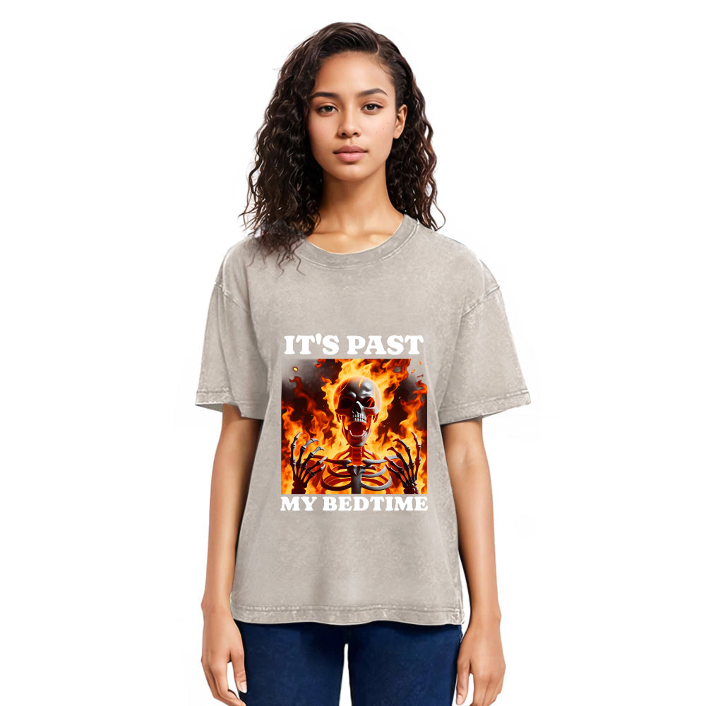 Tokyosol It's Past My Bedtime Funny Skeleton Meme Washed T-Shirt