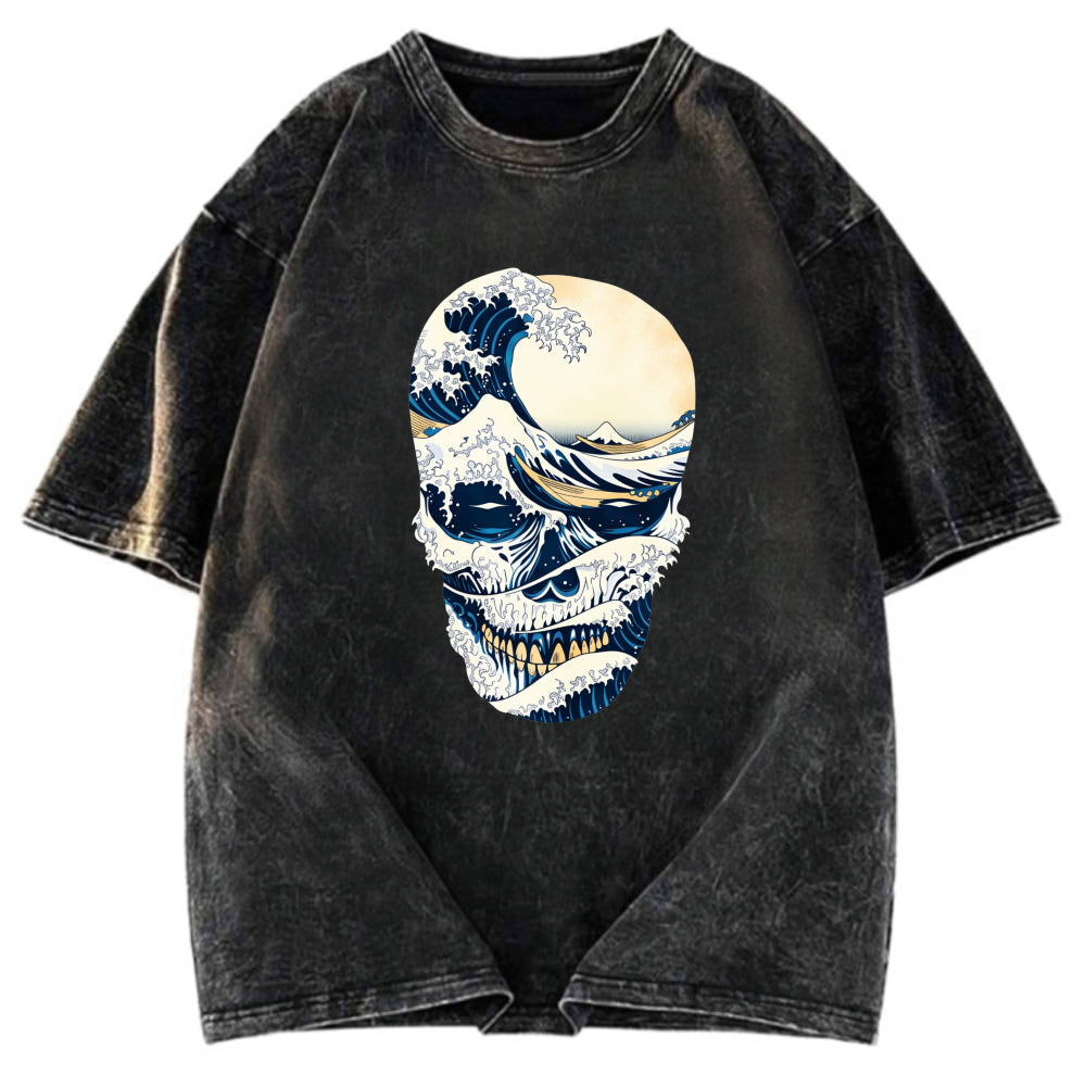 Tokyosol Great Wave Skull Cotton Washed T-Shirt